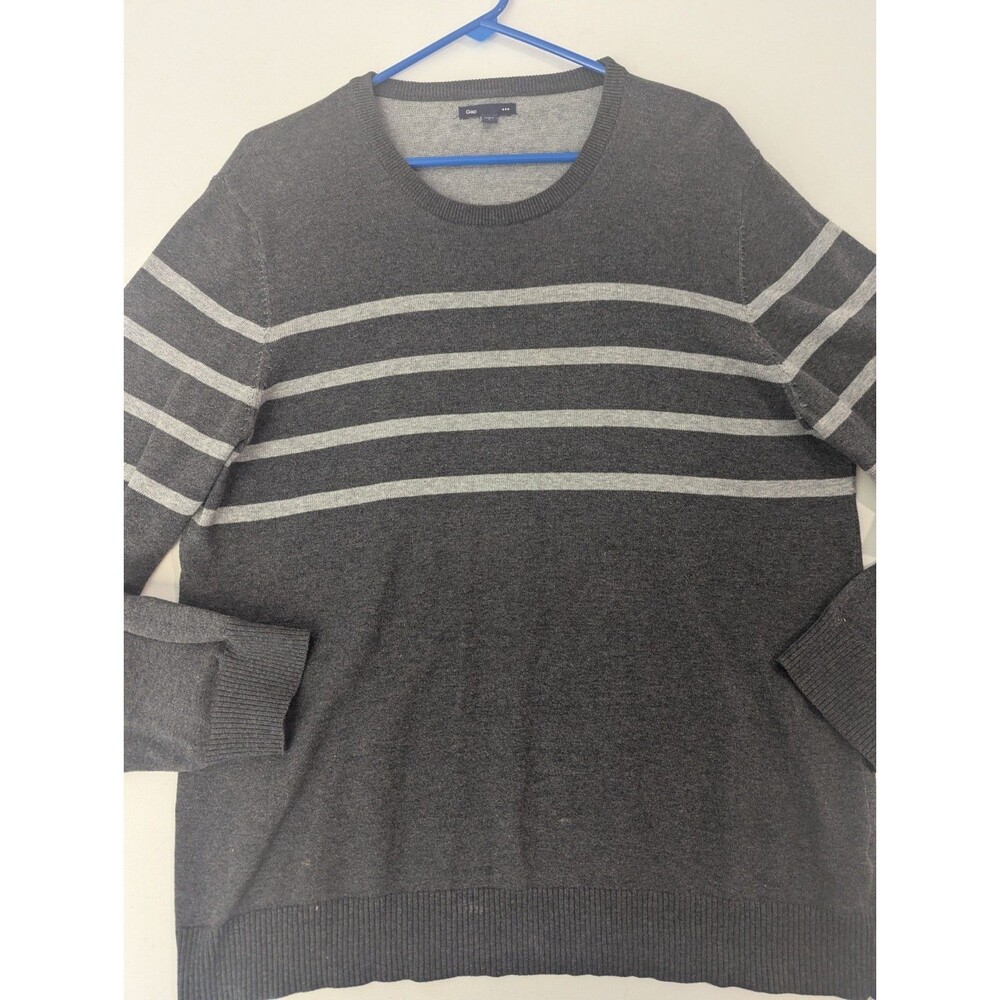 Gap Sweater Large 2012 Grey Pullover Striped Crew Neck Mens Tight Knit Read‎